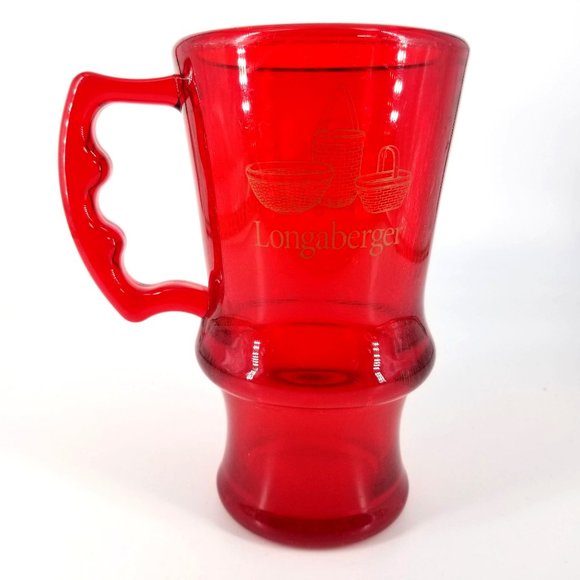 Longaberger Other - Longaberger Plastic Mug Cup Glass Latte Footed Red Cherry Bright 16 Ounce USA